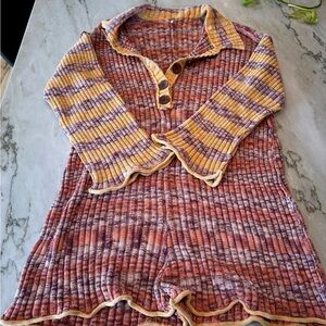 Free People Multicolor Knit Shorts Romper